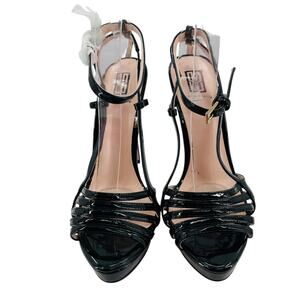 Signature Studio Black Patent Leather Strappy Platform Stiletto Heels 8.5